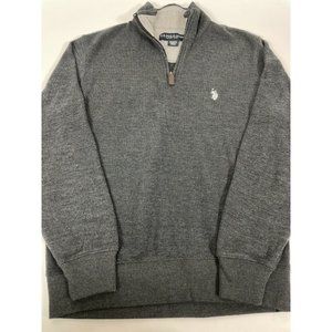 U.S. Polo Assn Men's Size S 1/4 Zip Long Sleeve Pullover Sweater Gray White Pony